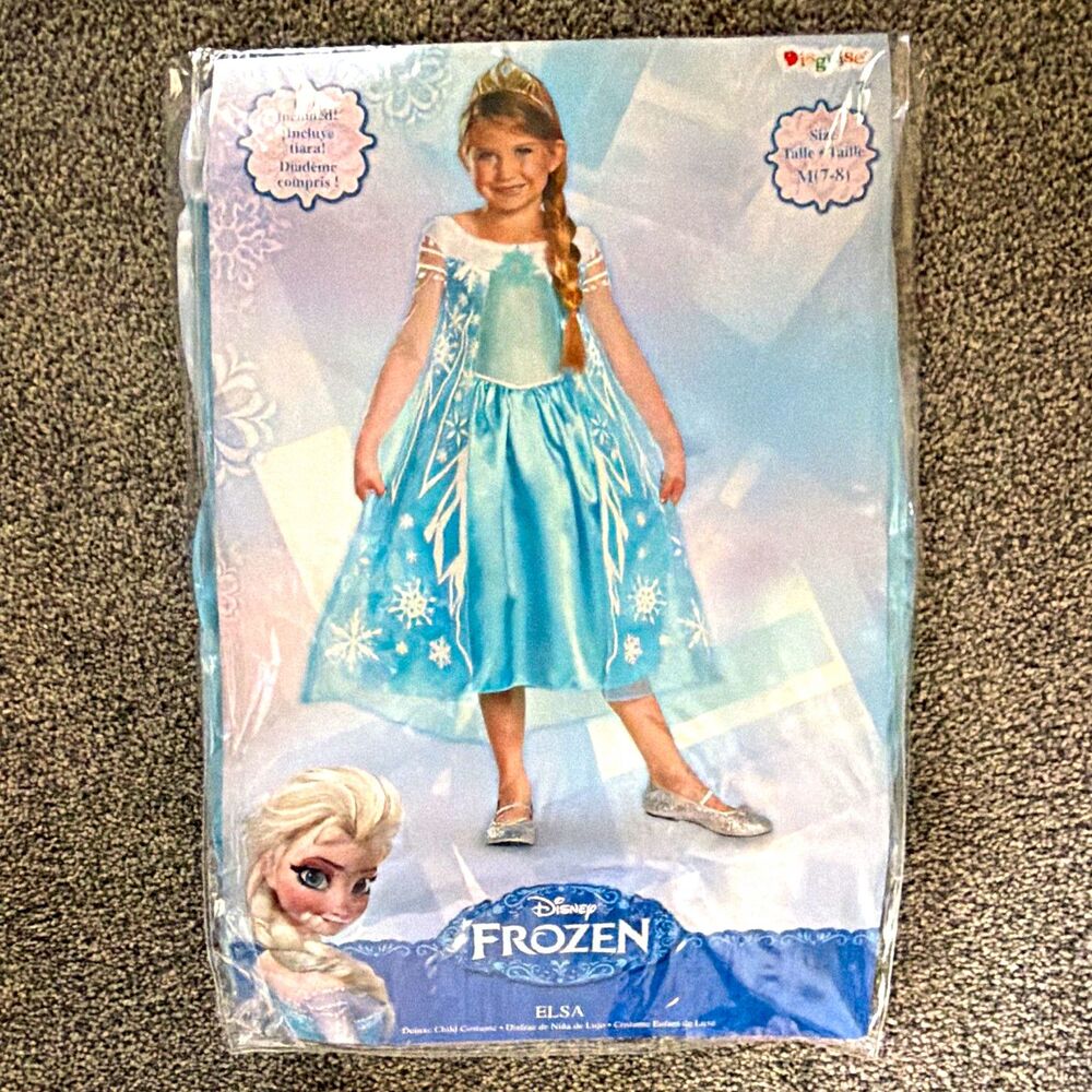 Disney Frozen Elsa Girls Blue Costume Dress w/ Tiara Size M (7-8) NWT